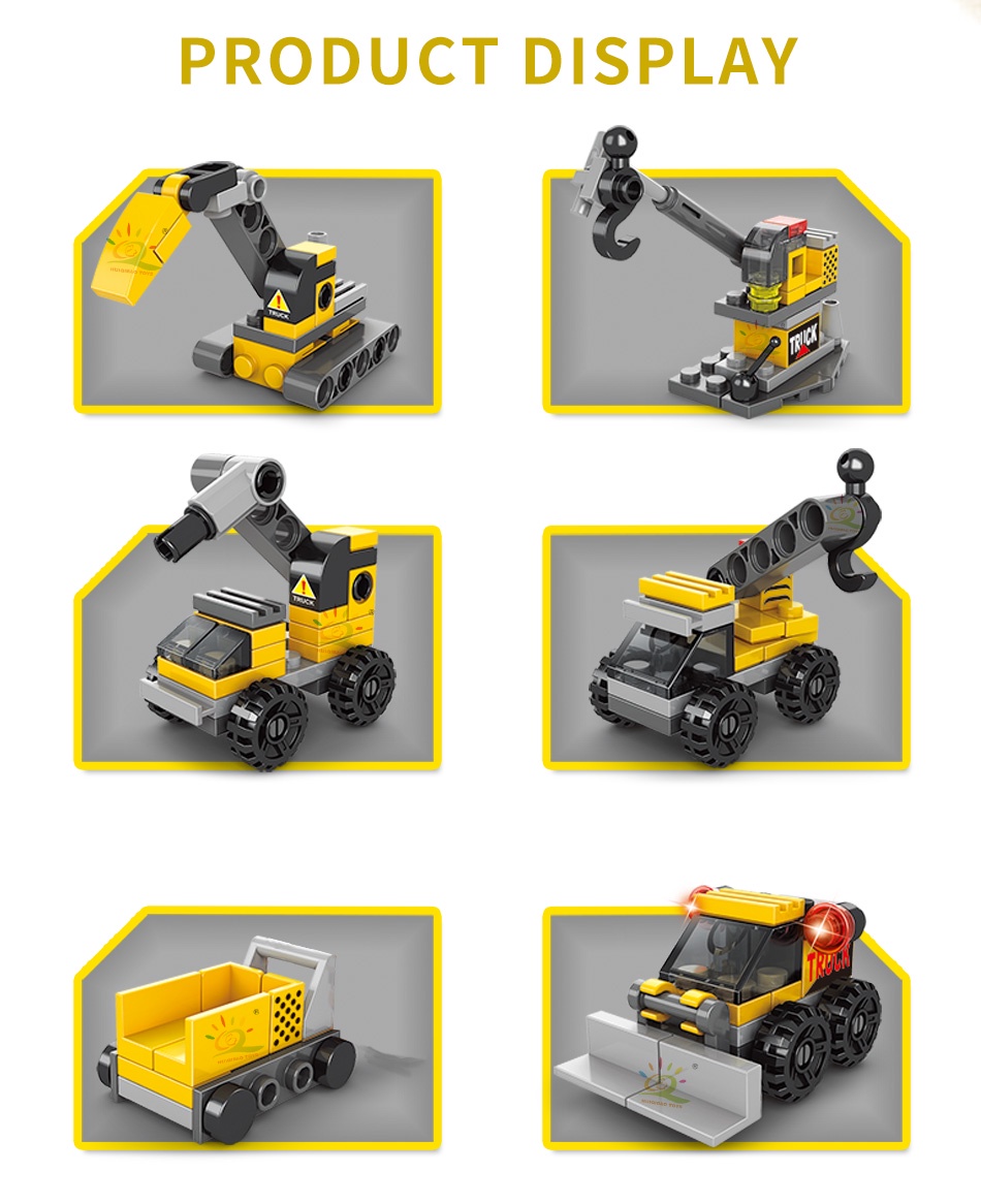 HUIQIBAO 6IN1 City Fire Car Police Truck Engineering Crane Building ...