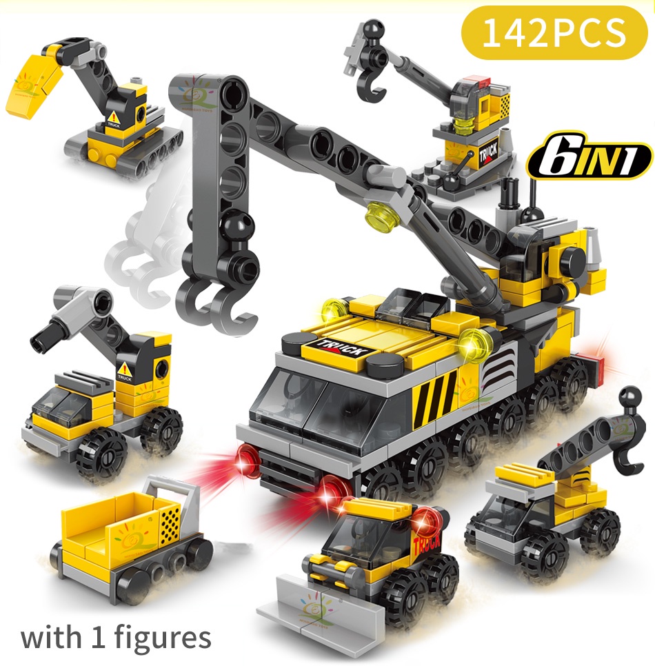 HUIQIBAO 6IN1 City Fire Car Police Truck Engineering Crane Building ...