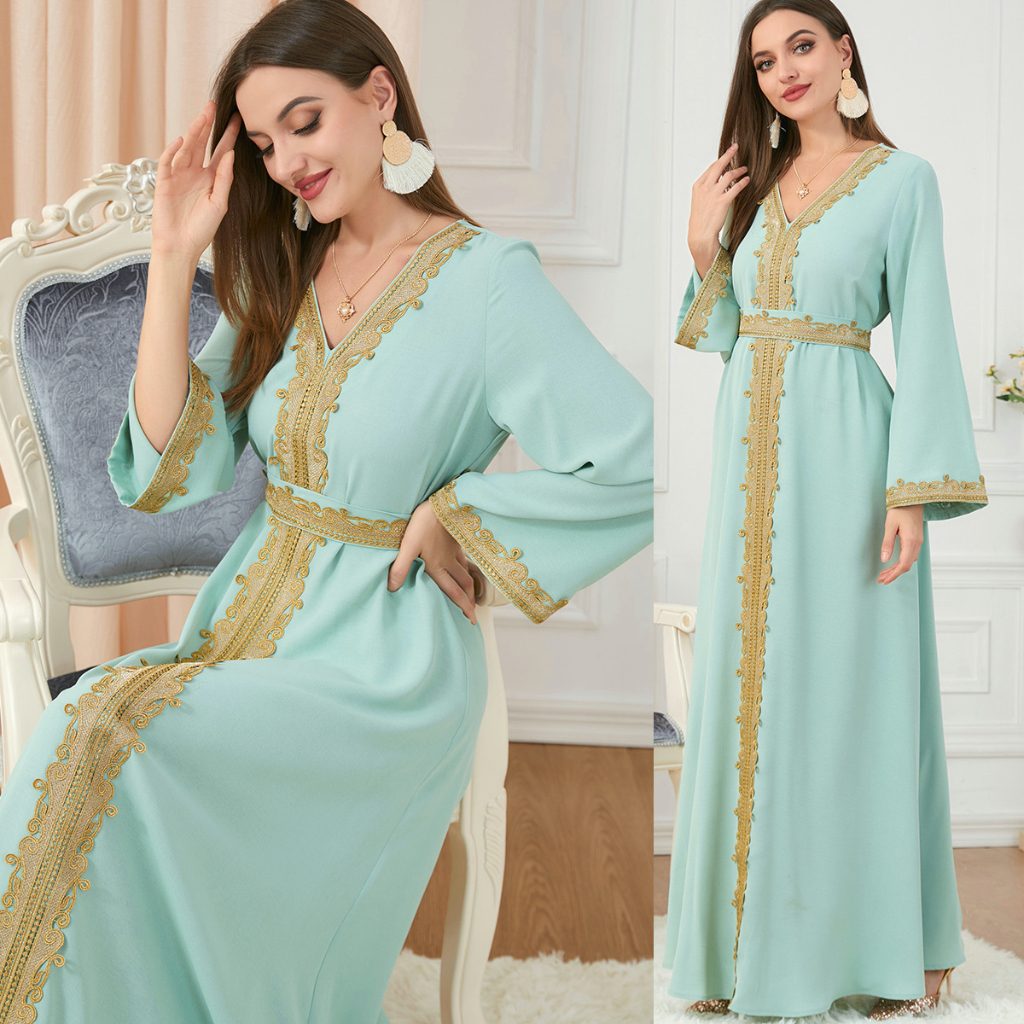 Muslim White Embroidery Elegant Dresses Robe Women Abaya Long Sleeve ...