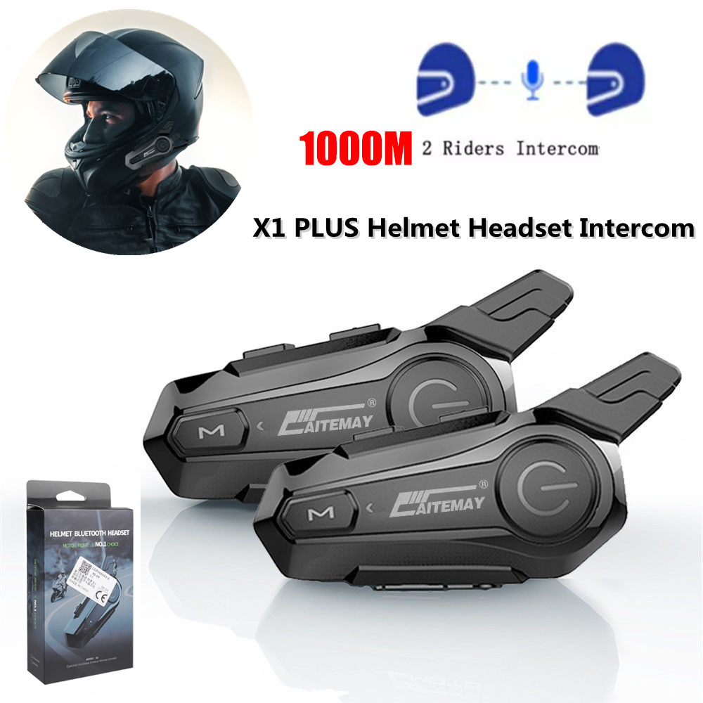 Bluetooth Motorcycle Helmet Intercom Headset For 2 Rider 1000M