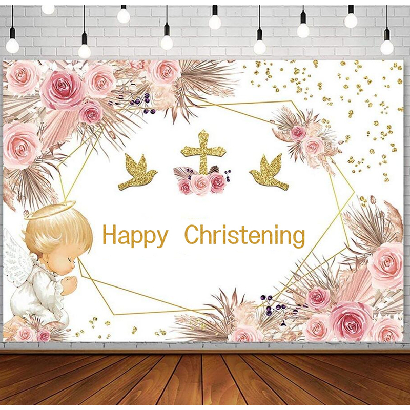 Happy Christening Photography Backdrop Boho Baptism God Bless First ...