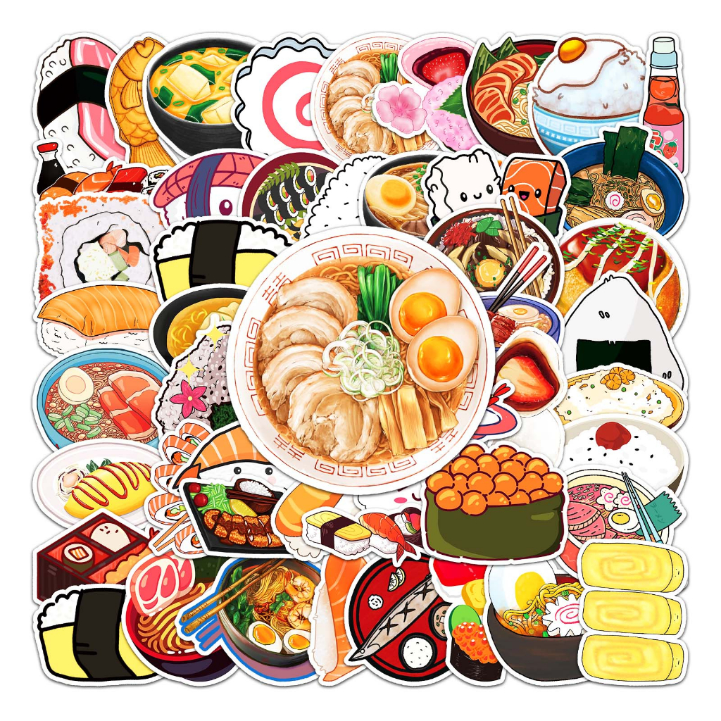 50 Piece Funny Japanese Food Stickers Waterproof DIY For Laptops/Phones ...
