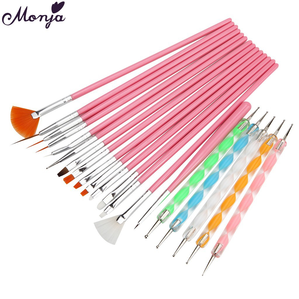 Monja Nail Art Brushes Set Dotting Pen Liner Flower French Tips Acrylic ...