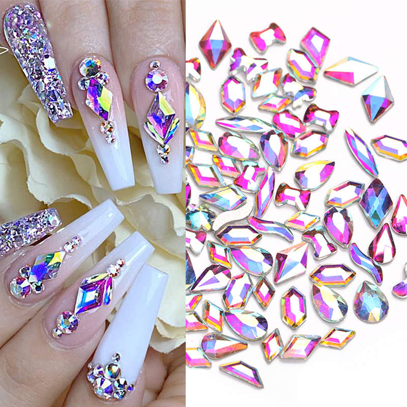 50pcs Mix Rhinestone Crystal Ab Nail Charms Luxury Flatback Gems For 3d