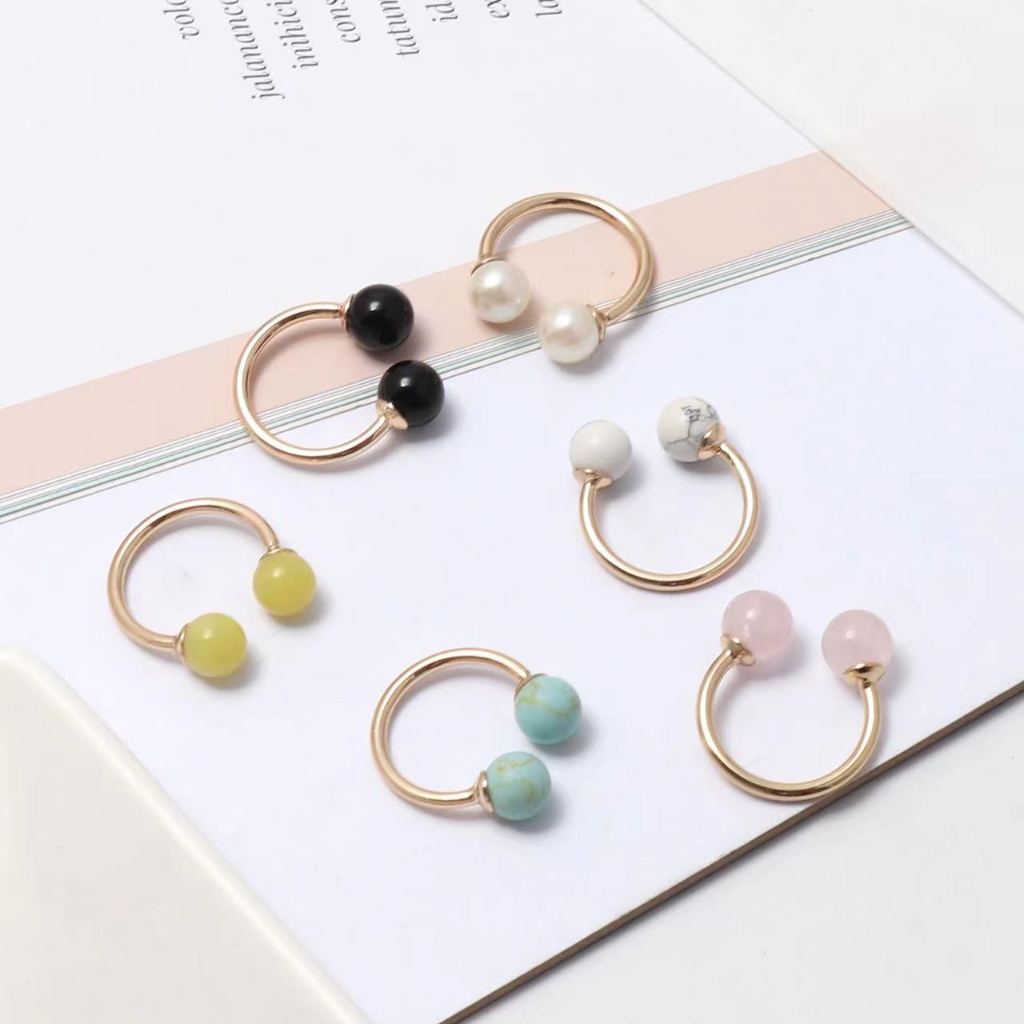 Double Round Ball Beads Rings Open Mouth Adjustable Copper Ring Rose ...