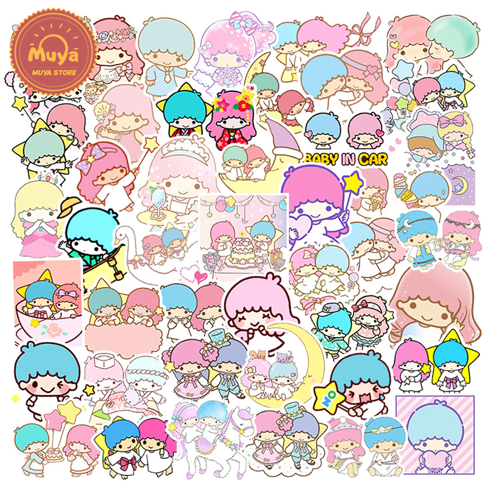 MUYA 50pcs Twin Stars Stickers Waterproof Cute Cartoon Vinyl Stickers ...