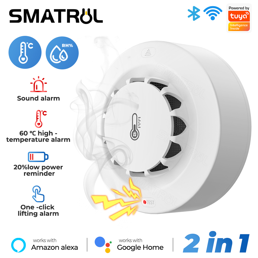 SMATRUL Tuya Wifi Smart Smoke Alarm Fire Temperature And Humidity