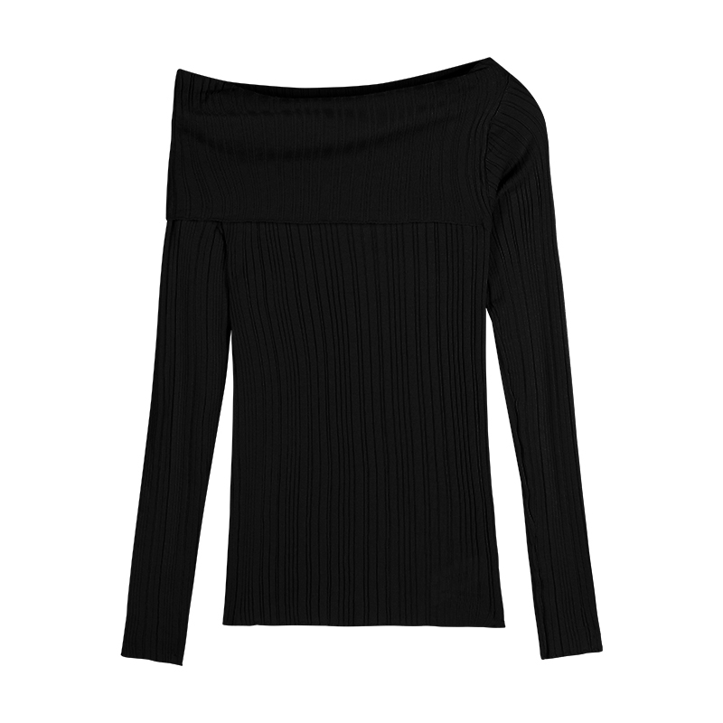 Spice Girl Off Shoulder Long Sleeve Knitted Undercoat Women's Black ...