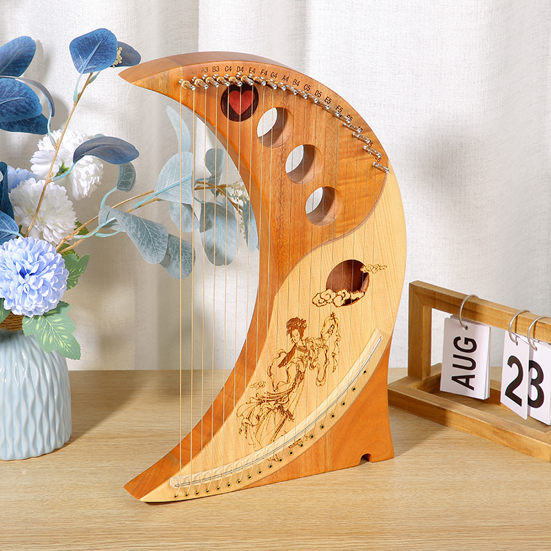 19 String Moon Lyre Mahogany Solid Wooden High Quality Portable Musical ...