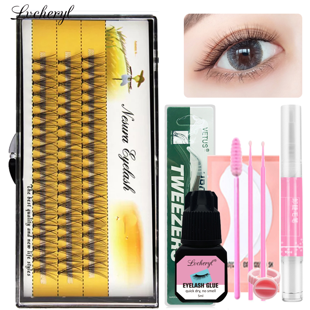 Lvcheryl 10D C/D+ Natural Diy Eyelashes Extension Set With Glue ...