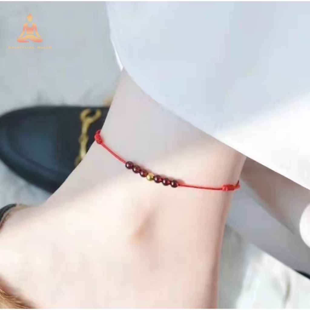 Red/Black String Natural Garnet Protection Anklet | Shopee Philippines