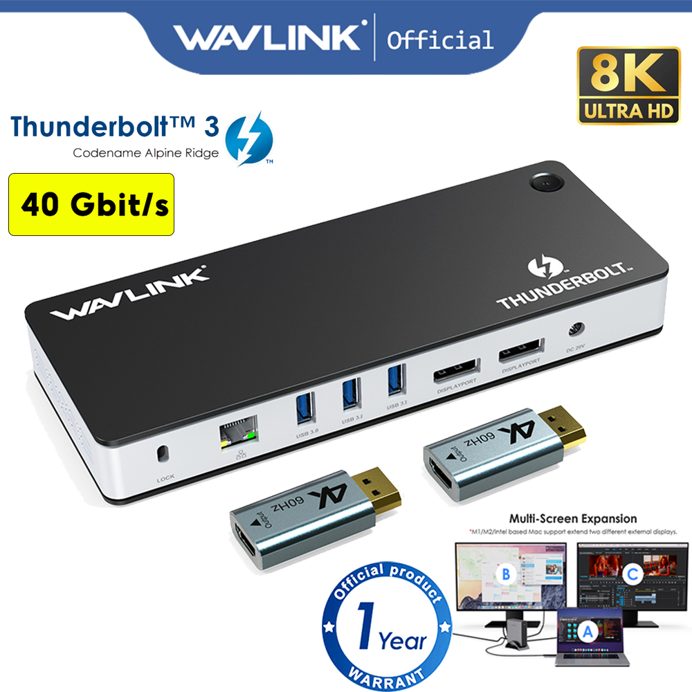 Wavlink 8k Dual HDMI Display Port Thunderbolt 3 Docking Station With