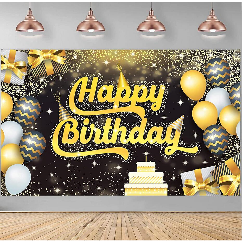 Glitter Sparkle Photography Backdrop Birthday Party Happy New Year Photo Background Vinyl Polyester Black Gold Dots Decor Banner Photo Prop