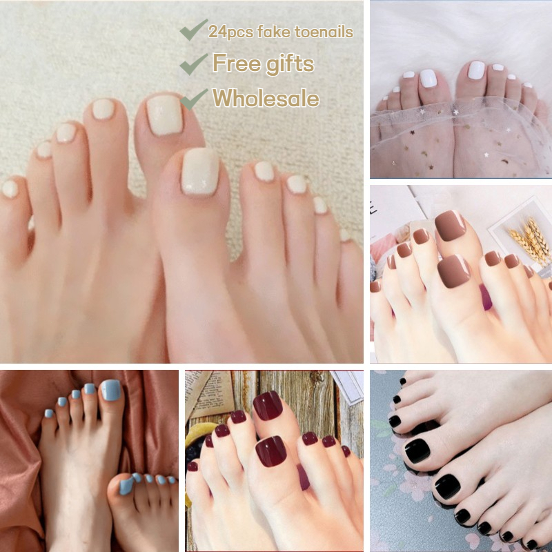 [ Wholesale] 24 Pcs Fake Nails Fake Toenails With Free Glue Solid Color