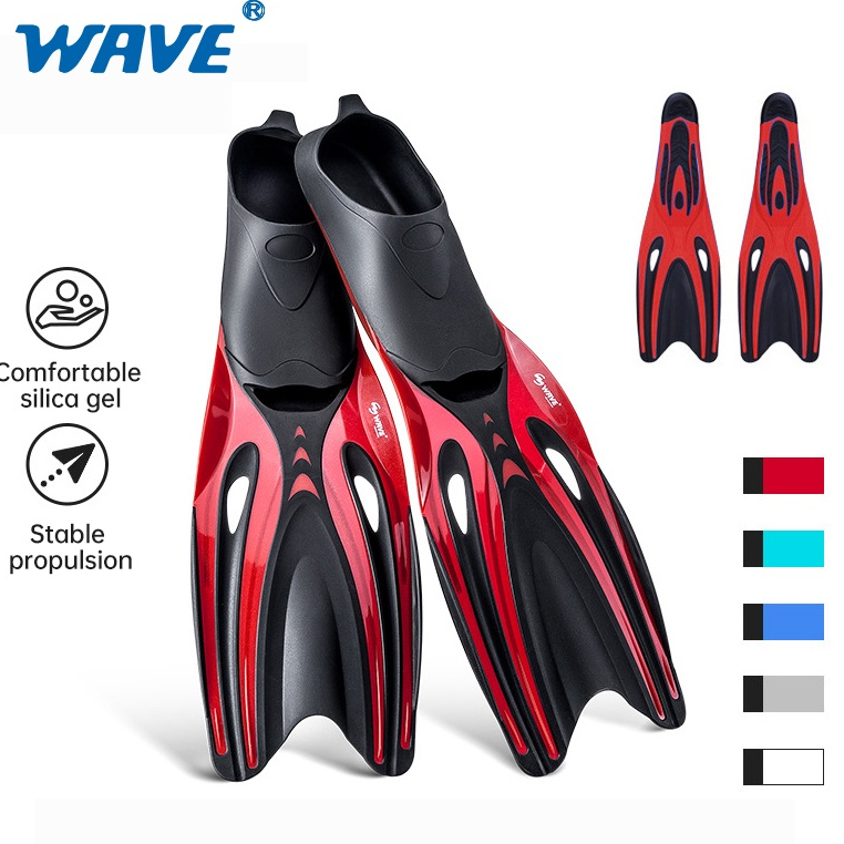 WAVE Adult Long Snorkeling Fins Full Foot Pocket Fins Lightweight