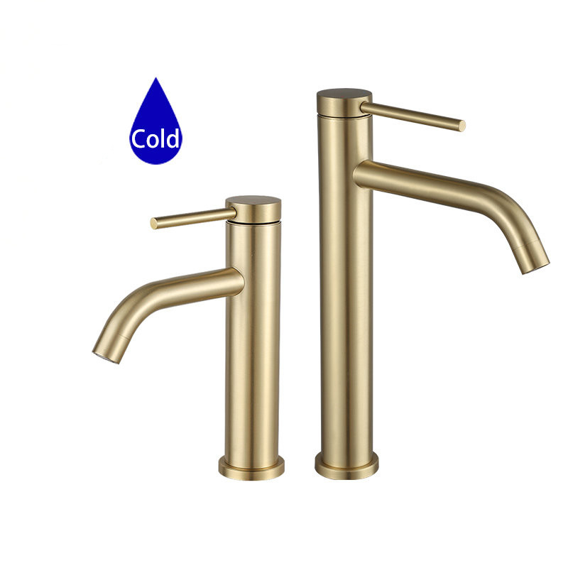 Bathroom Basin Faucet Stainless Steel Gold Brushed Cold Water Only