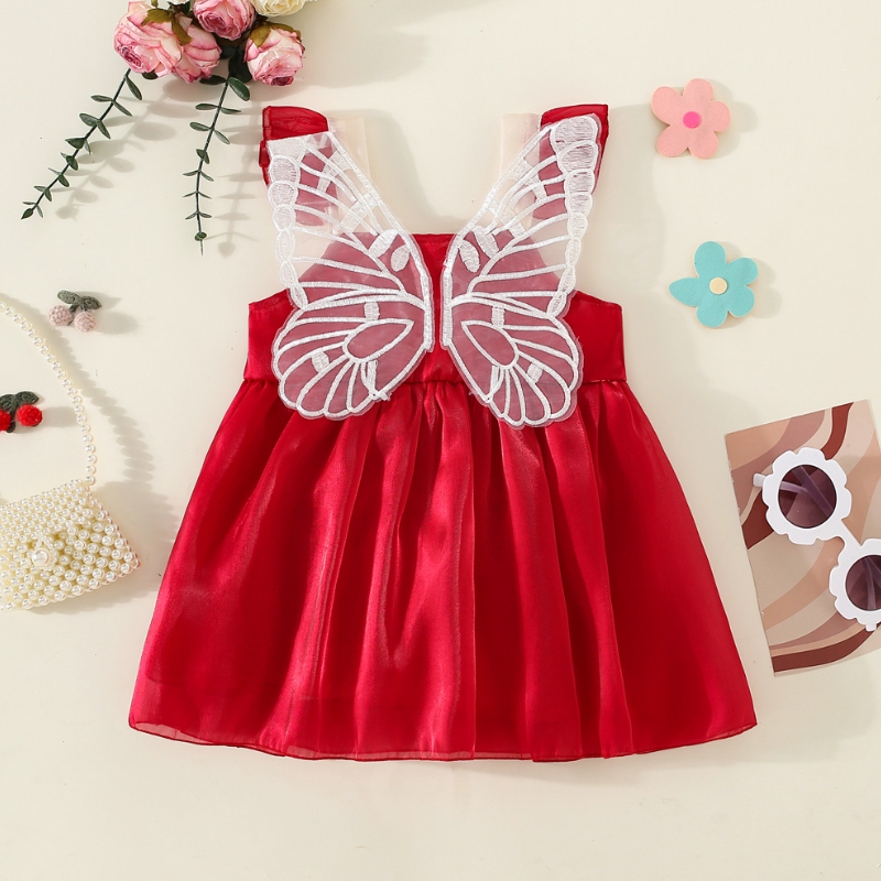 Dress Baby Girl Summer Flying Sleeve Cute Wing Mesh Dress Newborn Baby