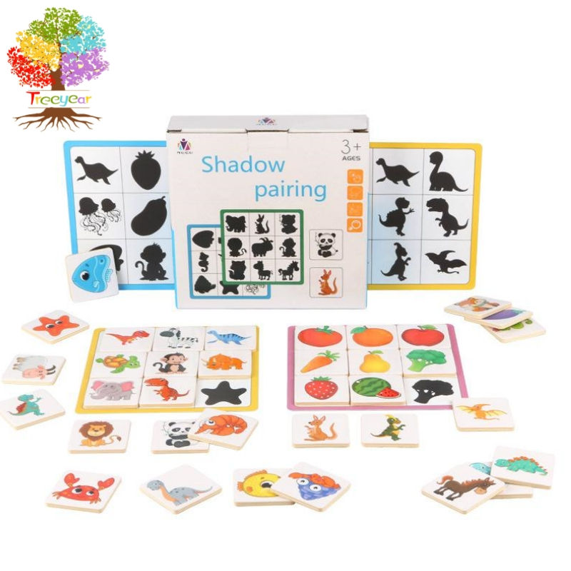 New Kids Wooden Toy Learning Animal Fruit Find Shadow Matching Jigsaw ...