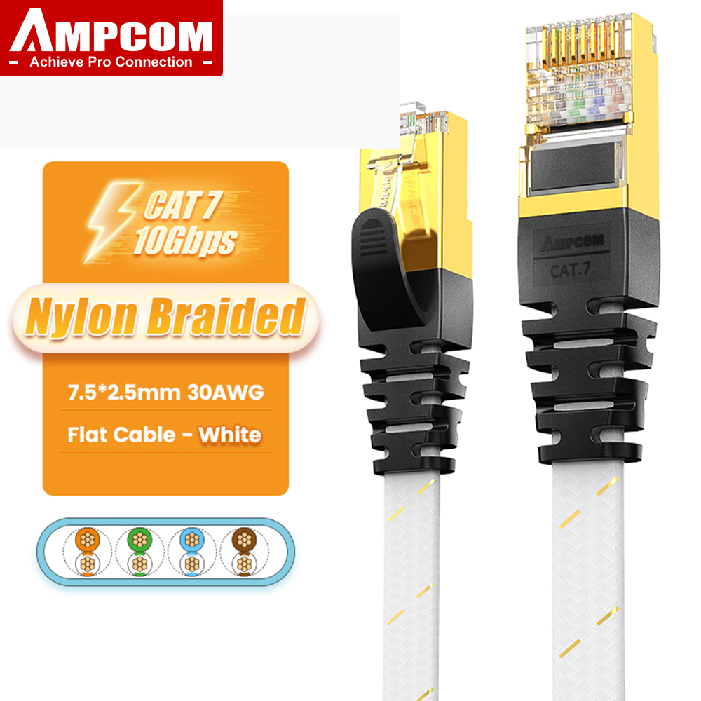 Ampcom Cat Ethernet Cable G Mhz Shielded Flat Rj Network Patch Cord U Gold Plated