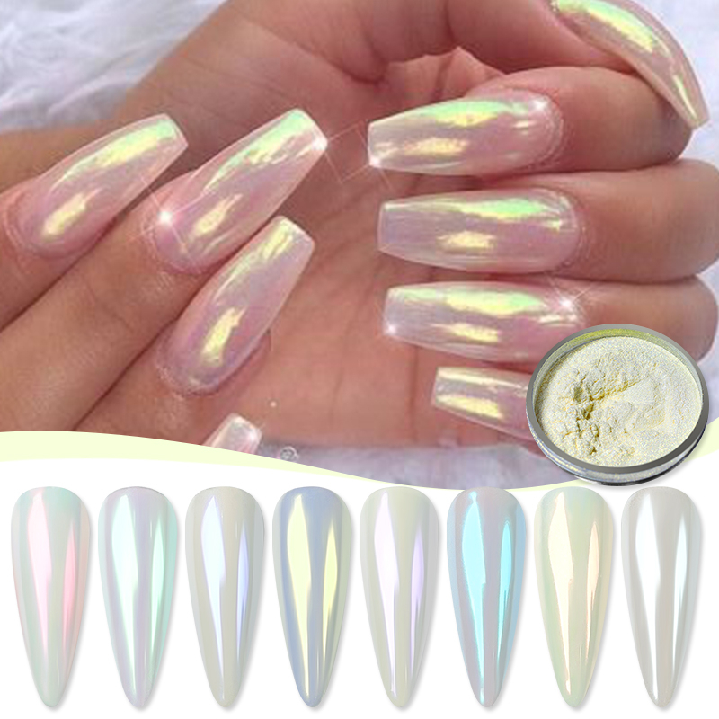 Born Pretty Aurora Mirror Nail Powder Glitter White Pigment Manicure ...