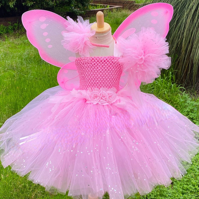 Baby Girls Pink Fairy Dress Kids Glitter Tutu Flower Dresses with Wing and Stick Hairbow Children Birthday Halloween Party Costumes Photography Dresses Shopee Philippines