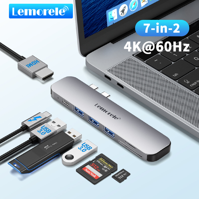 Lemorele TC52 USB C Hub 7 in 2 MacBook Adapter aluminum housing HDMI ...