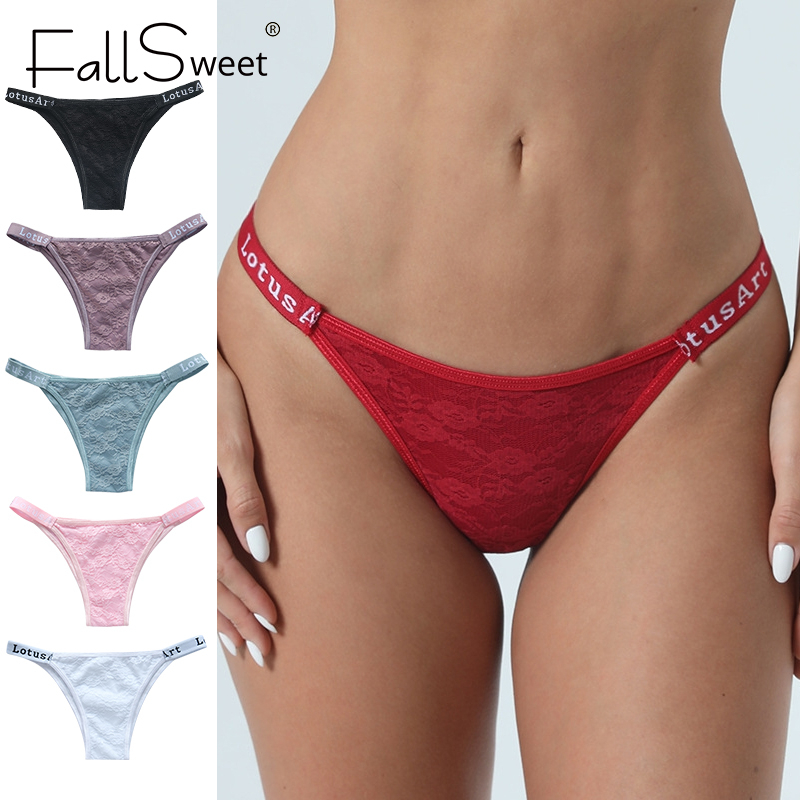 Fallsweet Womens Sexy Letter Thongs Breathable Lace Comfort Low Waist