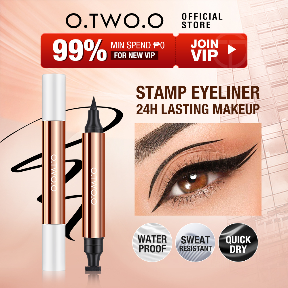 Otwoo Winged Eyeliner Stamp Waterproof Makeup Smudge Proof Wing Eye Liner Pencil Black 2 In 1 