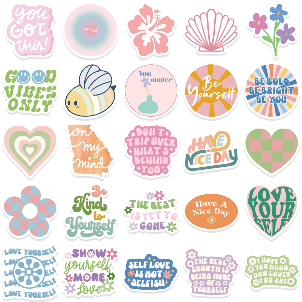 Danish Pastel . Positive Slang Series Stickers 50Pcs/Set Waterproof DIY ...