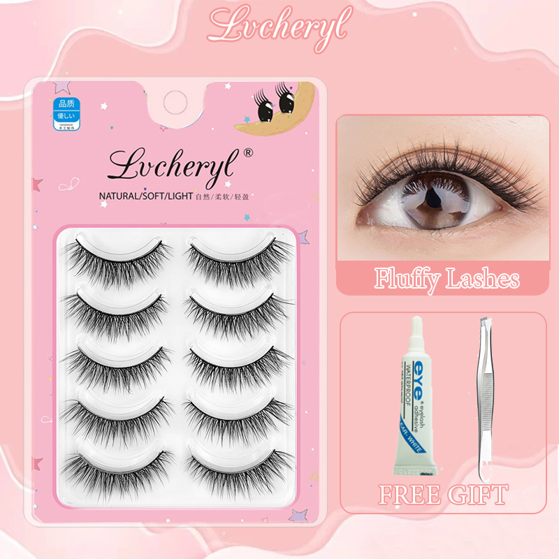Lvcheryl Natural False Eyelashes With Glue Fake Short Style Lashes