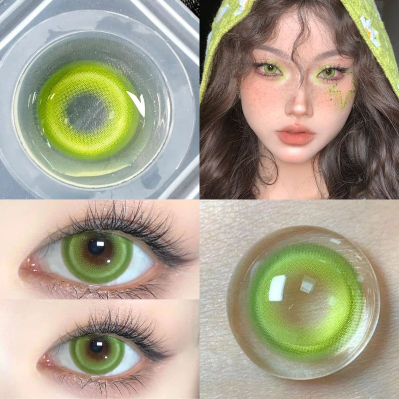 【graded Lens】UYAAI 2PCS\pair Color Contact Lenses Candy Green Contact