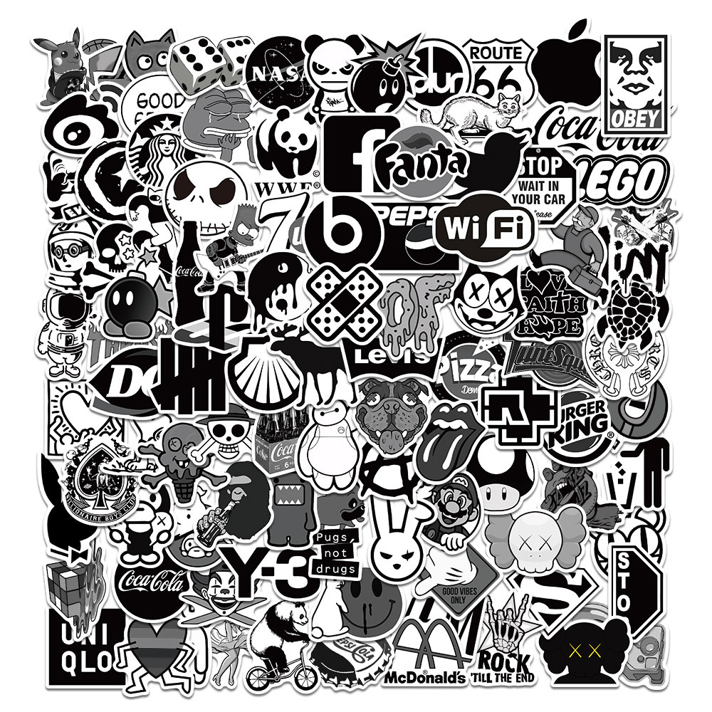 Punk JDM Stickers, 100/50 PCS Black White Waterproof Stickers ...