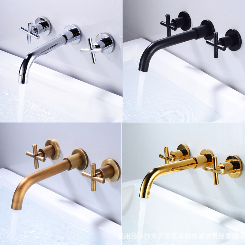 Taps Wall Mounted Solid Brass Sink Basin Hot Cold Water Mixer Faucet