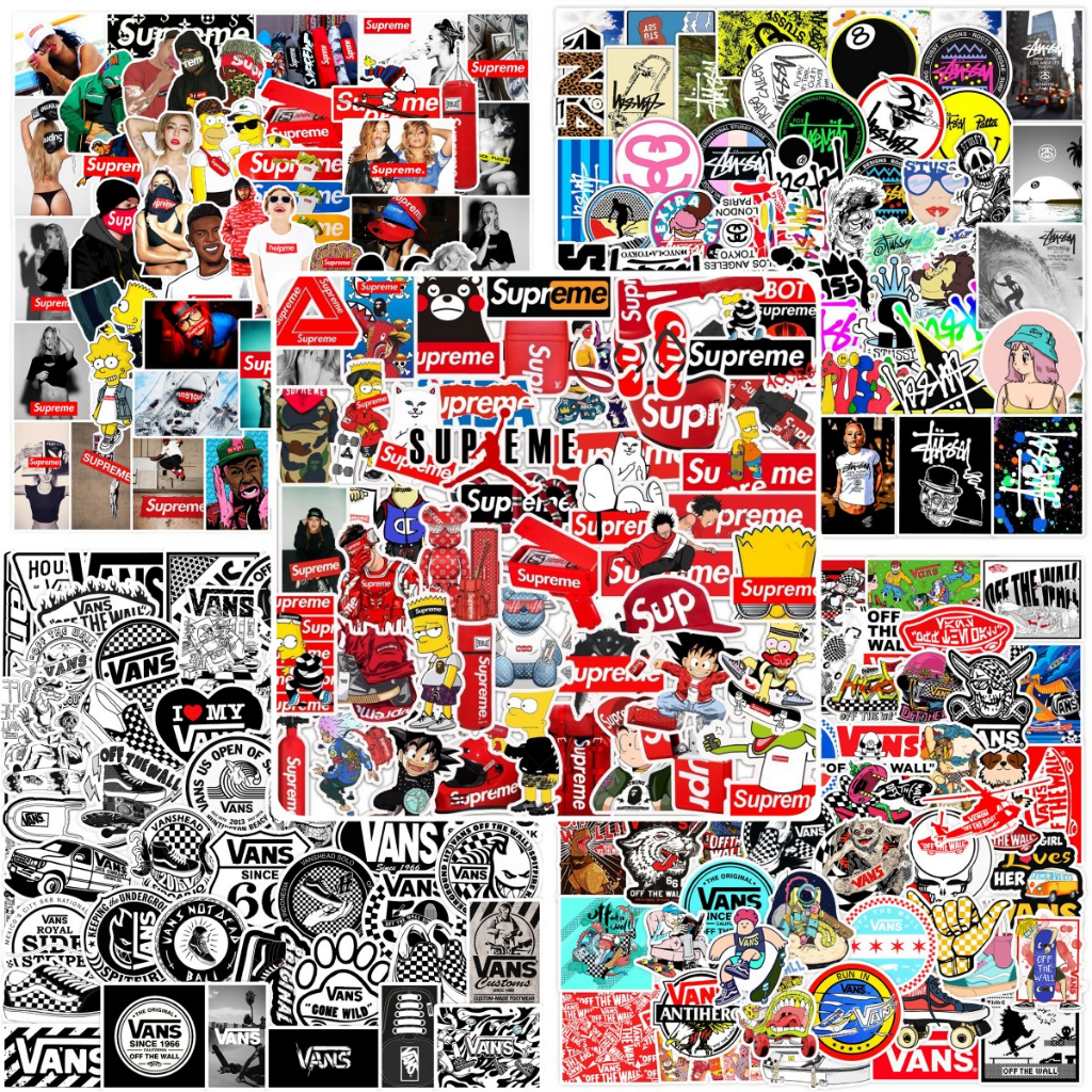 50PCS Fashion Brand VANS Stussy Supreme Logo Waterproof Stickers For ...