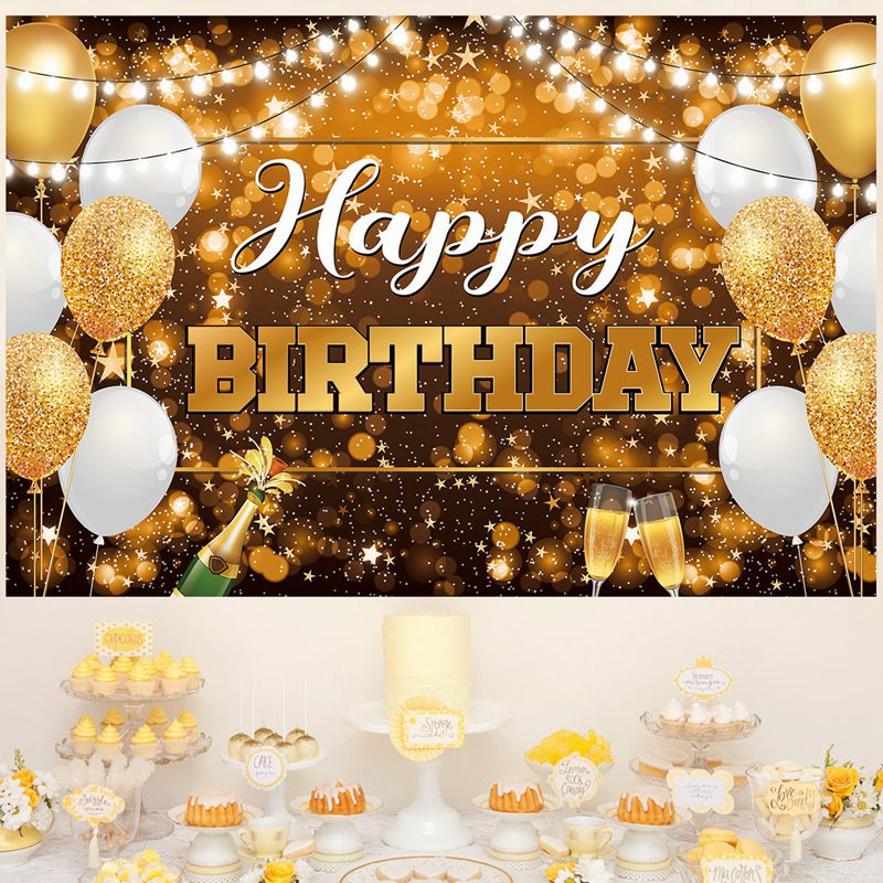 Gold Glitter Happy Birthday Banner 1x1.5M Backdrop For Birthday Party ...