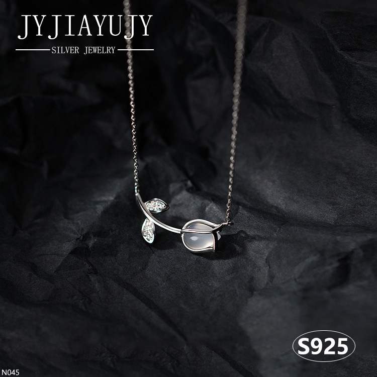JYJIAYUJY 100% Sterling Silver S925 Necklace White Rose Flower