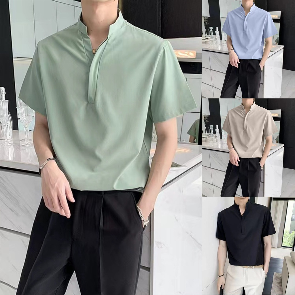 NI Korean Polo for Men Long Sleeve Chinese Collar 6 Colors 3 Sizes ...