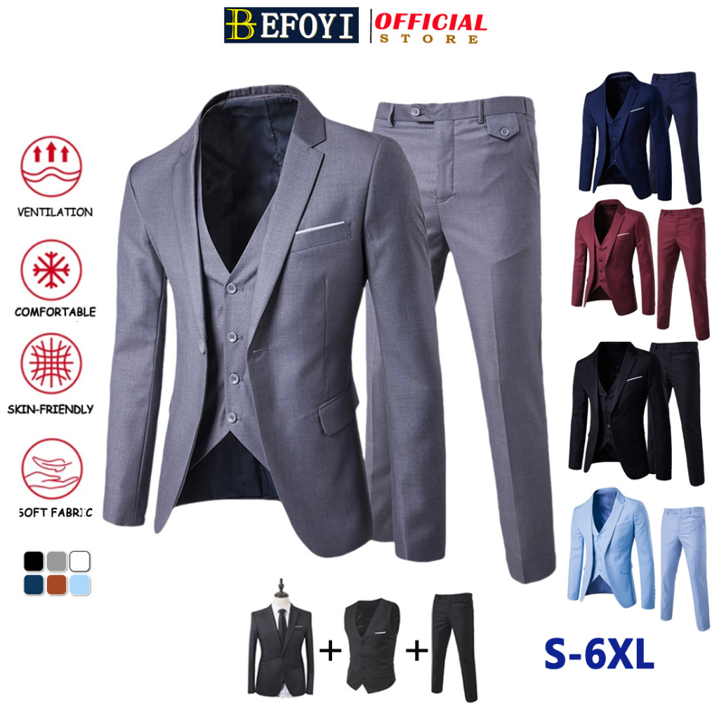 【Local Delivery】Blazer for Men Formal Business Suit Set Tuxedo Grooms ...