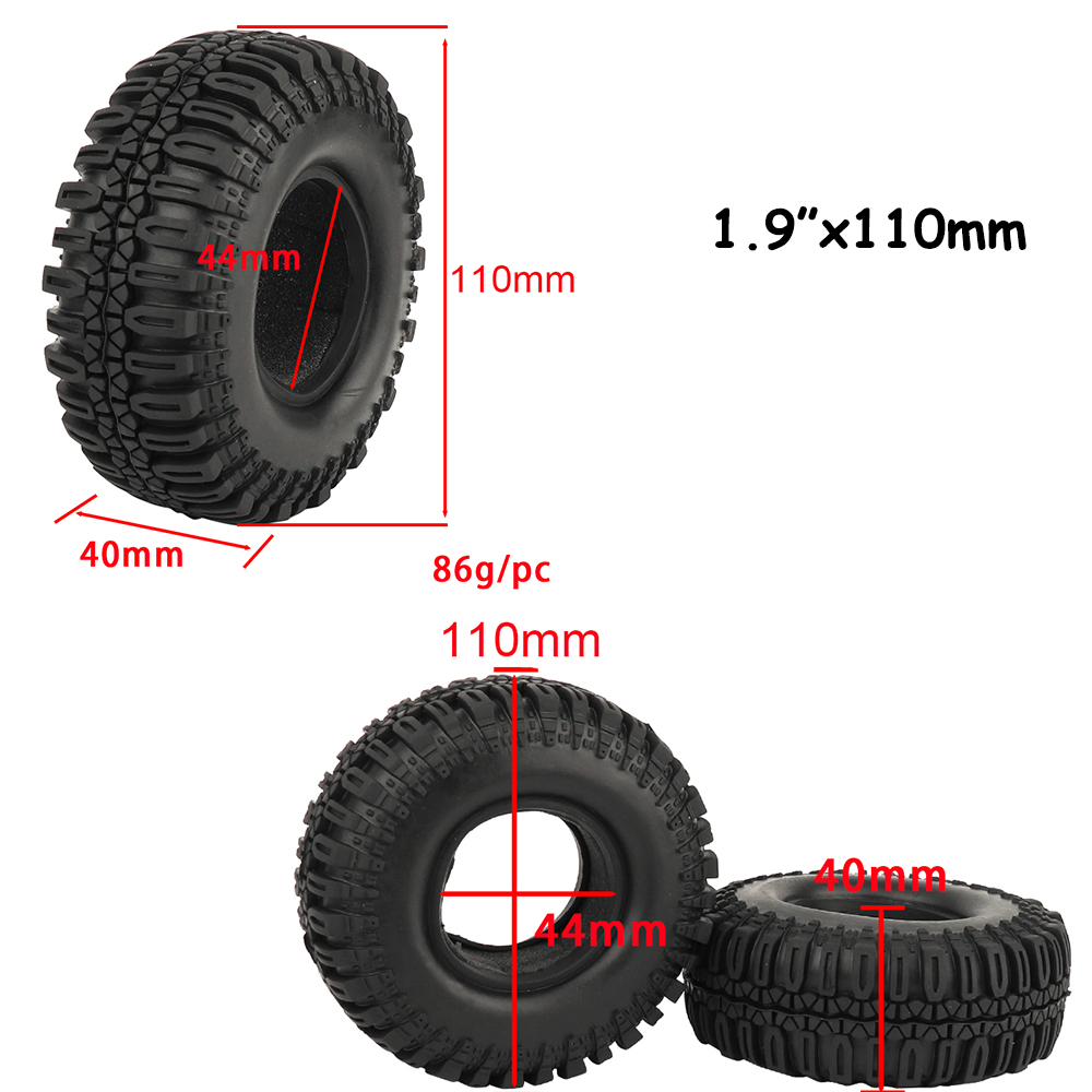 4 Pezzi Pneumatici In Gomma 1.9 Per RC Crawler 1/10, 100x40mm, Per Assisi SCX10, TRX4, D90, Neri