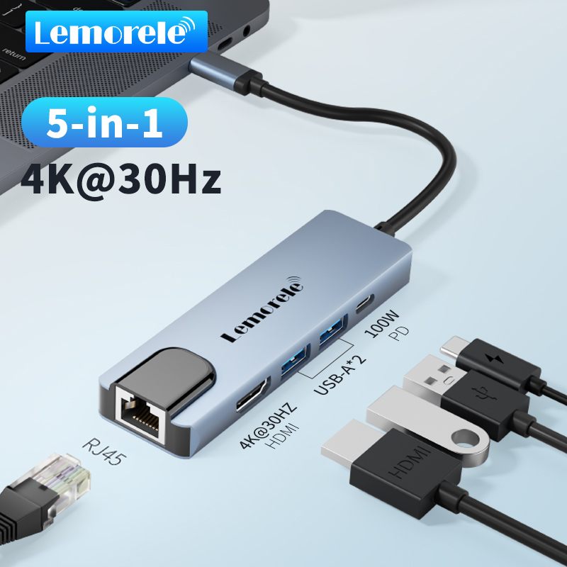 Lemorele TC15 USB C hub 5-in-1 adapter USB C multi-port adapter with ...