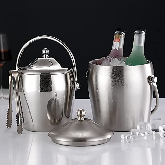 Stainless Steel Ice Bucket Bar Container Beer Wine Bucket, With Lid And