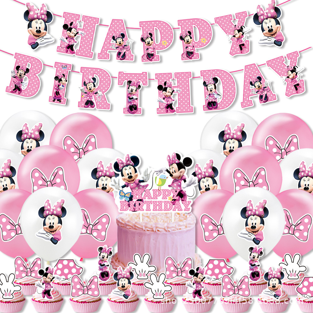 Minnie Mouse Balloon Cartoon Birthday Party Banner Balloons Cake Card ...