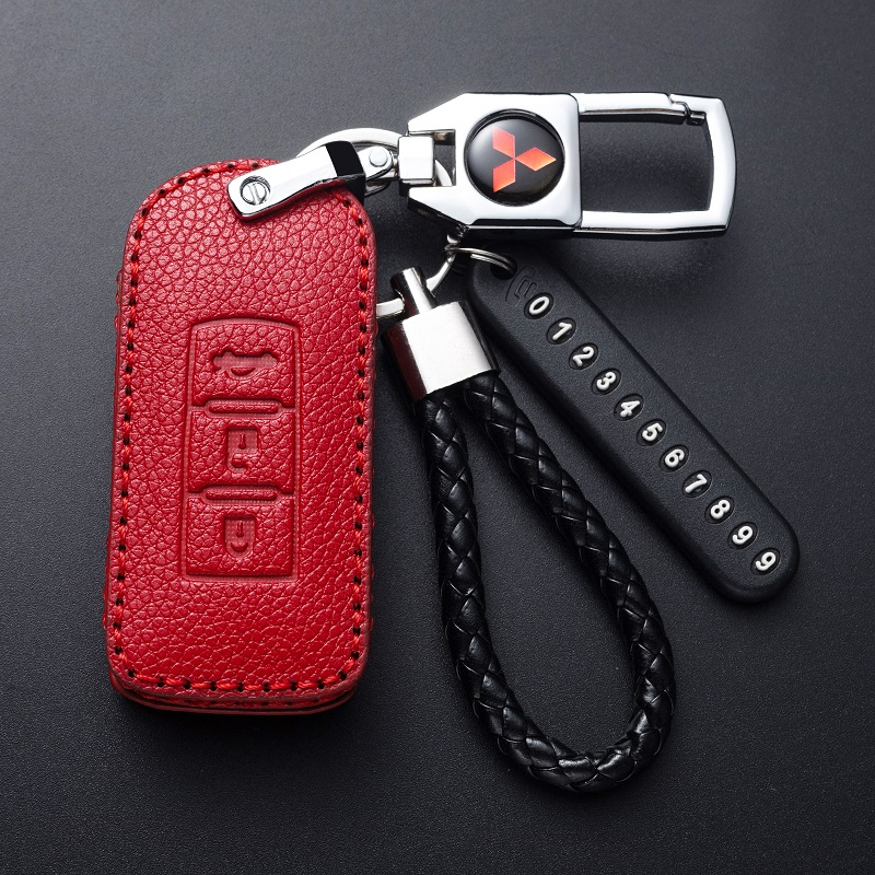 Ontto Leather Keyring Case With Keychian Compatible With Mitsubishi Outlander PHEV 2018-2020, Stylish Remote Control Key Holder For Eclipse Cross 2022 2023, Black - View #9