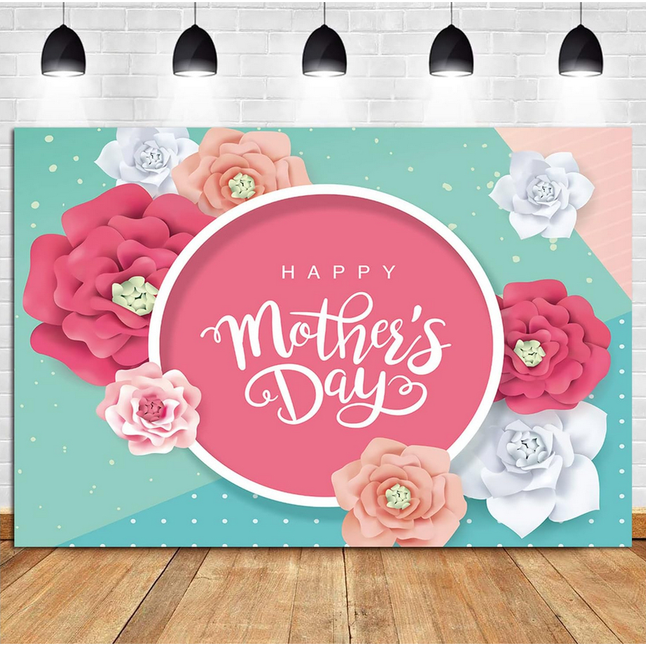 Happy Mother's Day Photography Backdrop Pink Flower Photo Green ...