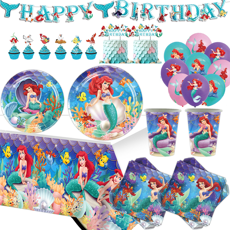 Mermaid Ariel Princess Theme Birthday Party Decoration Banner Straws