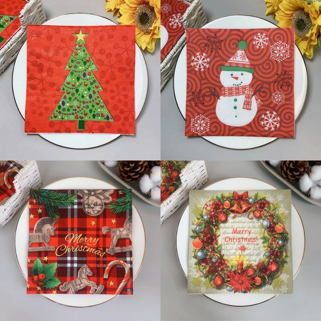 20pcs/set Colorful Printed Christmas Tree Napkins Christmas Elk