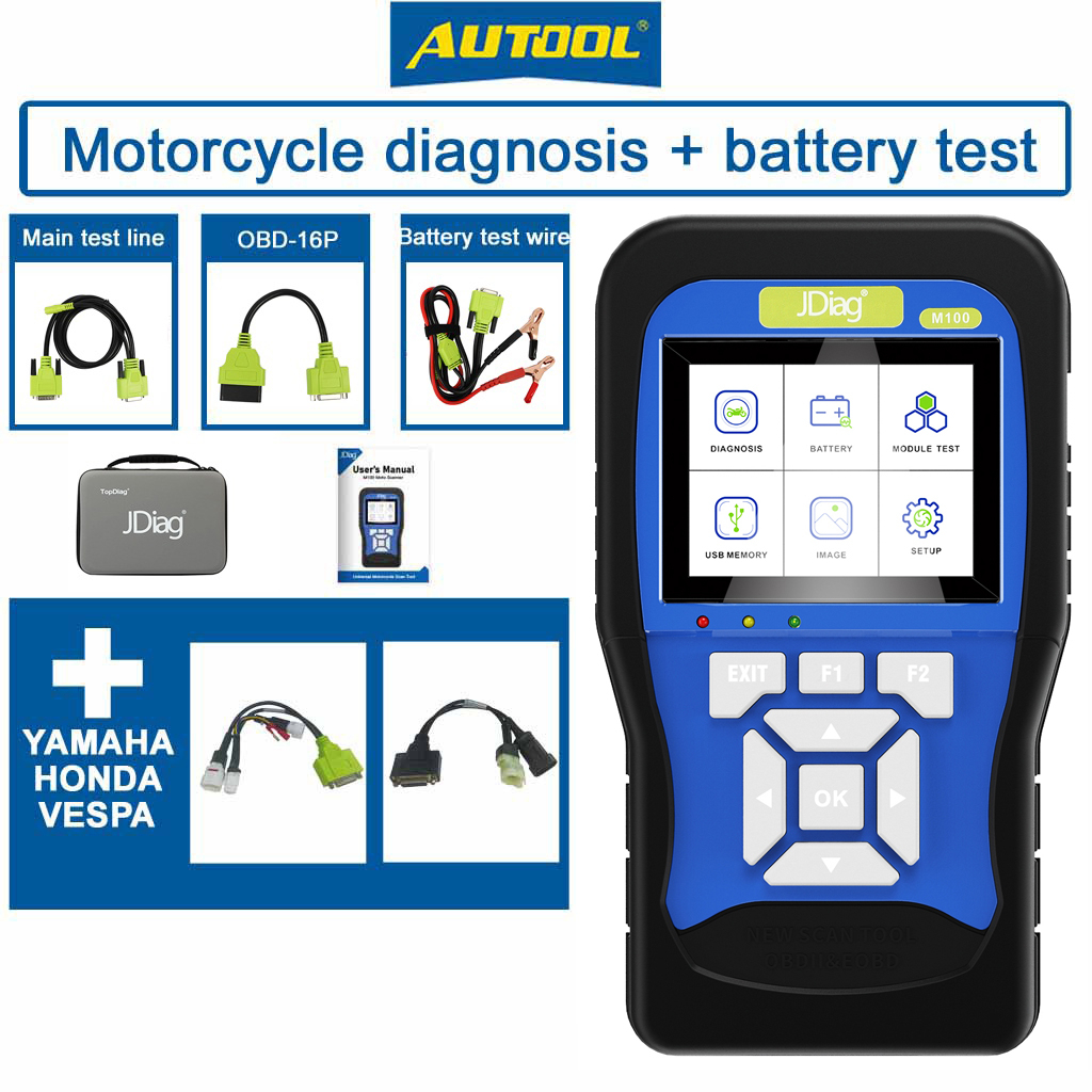Autool Jdiag M100 Motorcycle Injector Scanner Obdii Error Diagnosis Battery Test General System 9838