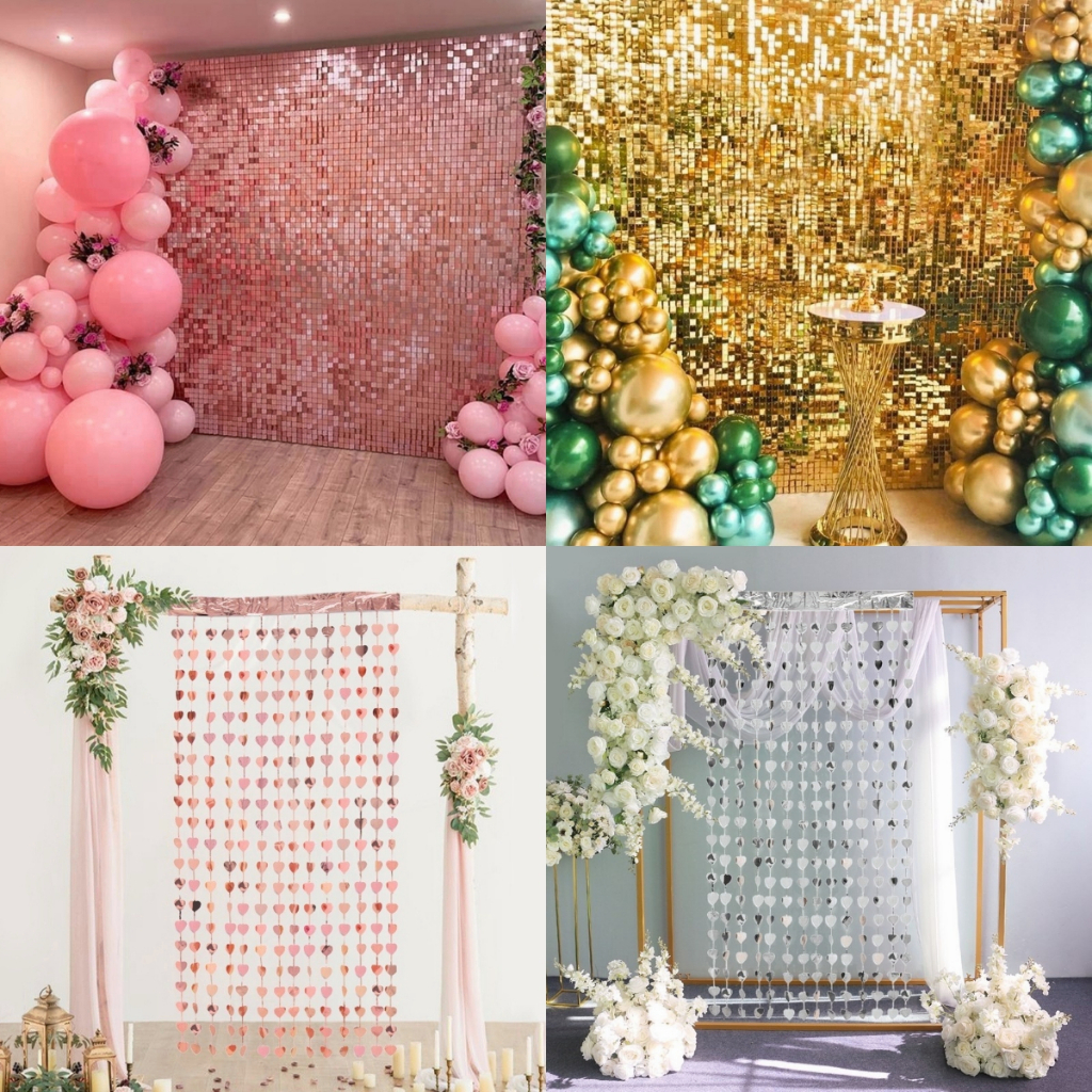 Backdrop For Birthday Square Foil Curtain Party Decorations Heart ...