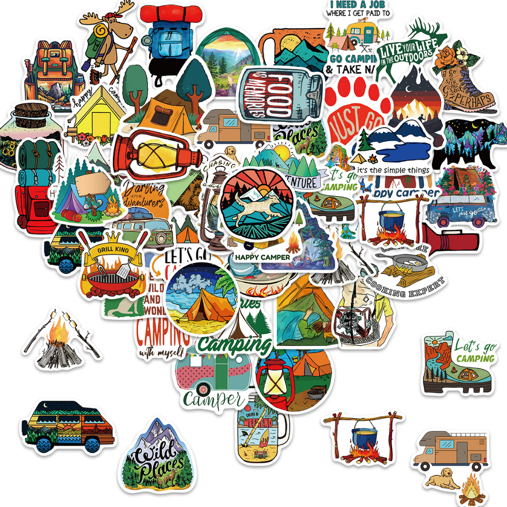 50pcs Camping Travel Cartoon Stickers Aesthetic Korean Graffiti ...