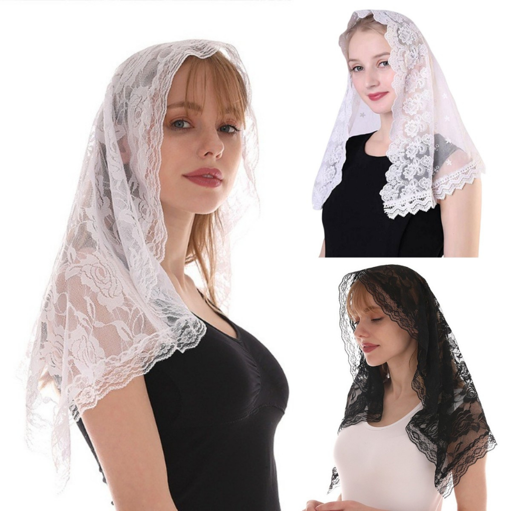 Veil Veilslace Head Catholic Church Scarf Covering Mantilla Black ...